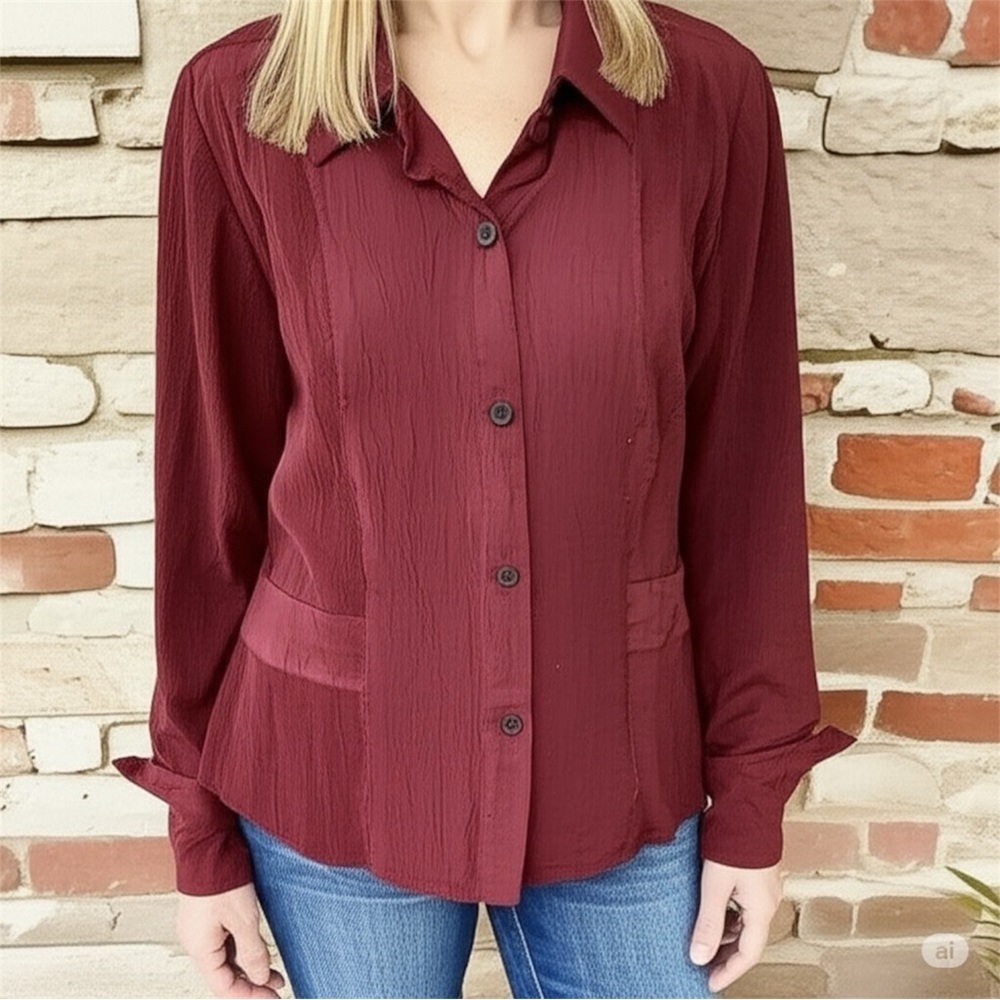Coldwater Creek Brick Red Sueded Blouse Medium
